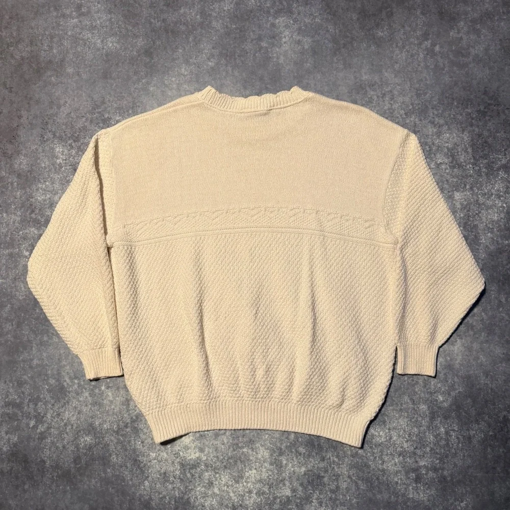 Vintage 3D Knit Sweater White Men's Large Crew‎ Neck Long Sleeve Size XL